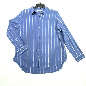 Sonoma Blouse Women's L Cyclone Blue Button Front The Everyday Shirt Stripes